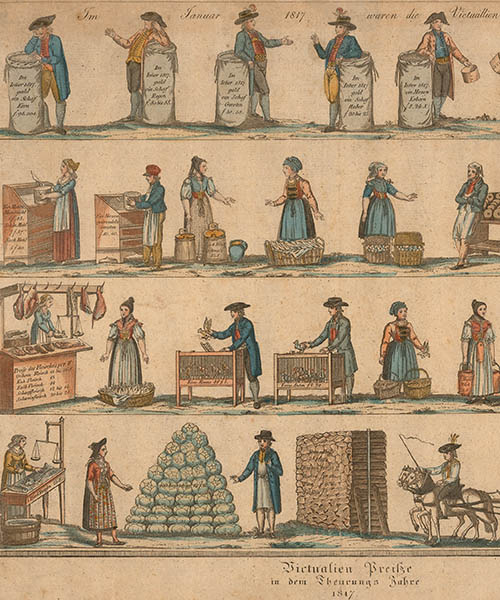 Copperplate engraving: Victualienmarktpreise in dem Theuerungs Jahre 1817 im Monate Januar