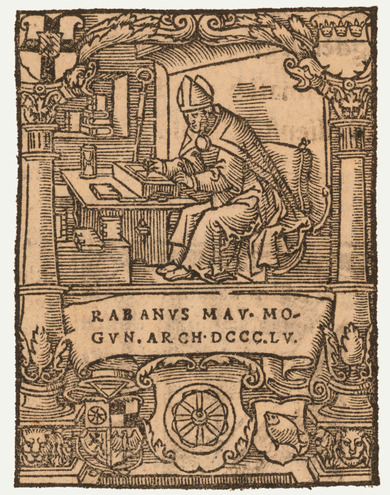 Woodcut: Hrabanus Maurus as bishop of Mainz