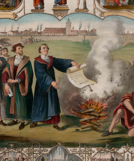 Lithograph: Luther burning the Papal Bull