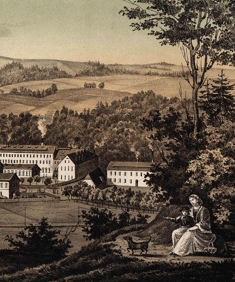 Lithografie: Papierfabrik Hainsberg, 1856