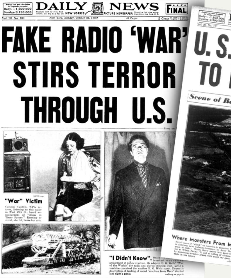 Newspaper pages: The War of the Worlds