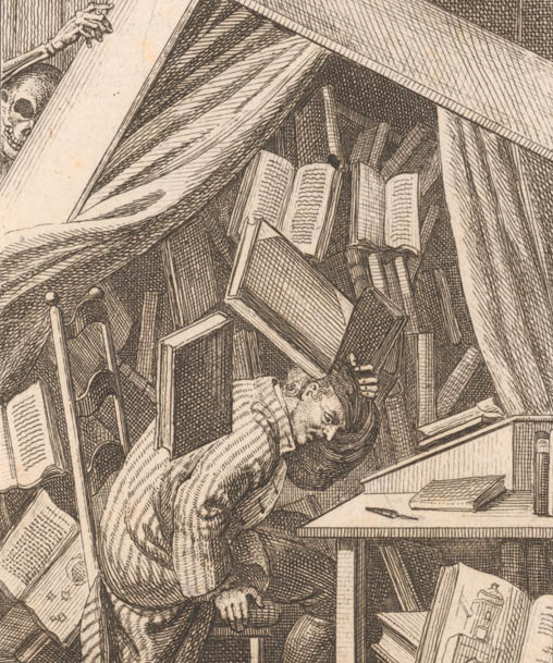 Engraving: Tod eines Bücherliebhabers