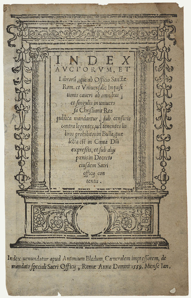 Title page: list of banned books of the Catholic Church, 1559